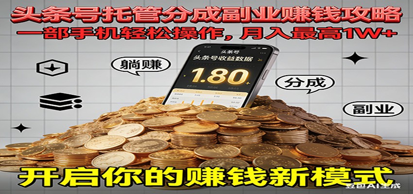 全程托管今日头条,一部手机就可以开干,最高躺赚1W+网创吧-网创项目资源站-副业项目-创业项目-搞钱项目网创吧