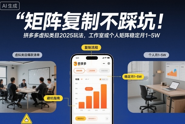 矩阵复制不踩坑！拼多多虚拟类目2025玩法，工作室或者个人矩阵稳定月1-5W【揭秘】网创吧-网创项目资源站-副业项目-创业项目-搞钱项目网创吧