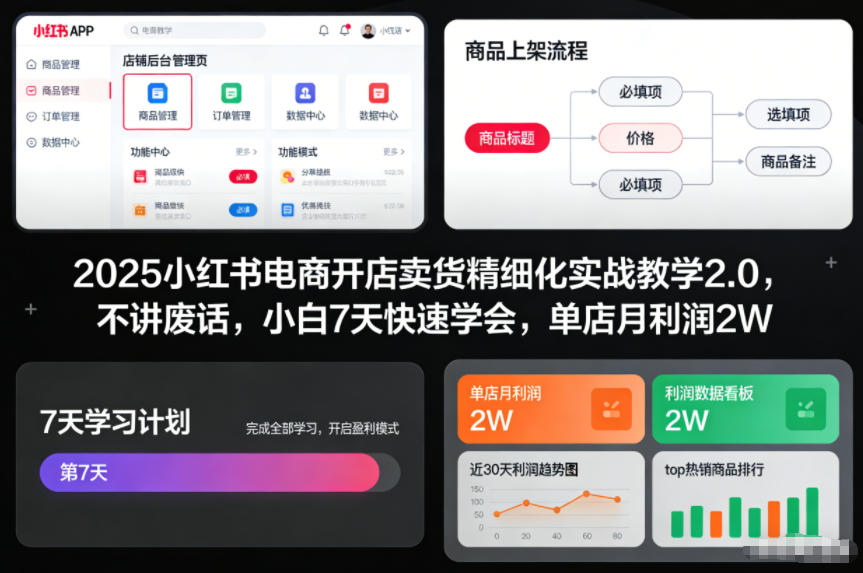 2025小红书电商开店卖货精细化实战教学2.0，不讲废话，小白7天快速学会，单店月利润2W网创吧-网创项目资源站-副业项目-创业项目-搞钱项目网创吧