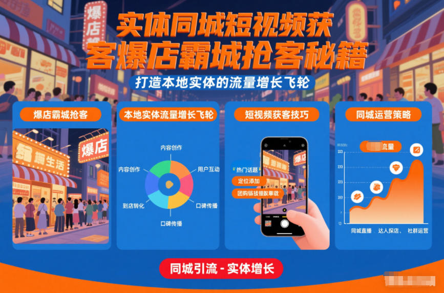 实体同城短视频获客爆店霸城抢客秘籍，打造本地实体的流量增长飞轮网创吧-网创项目资源站-副业项目-创业项目-搞钱项目网创吧