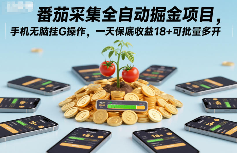 番茄采集全自动掘金项目，手机无脑挂G操作，一天保底收益18+可批量多开【揭秘】网创吧-网创项目资源站-副业项目-创业项目-搞钱项目网创吧