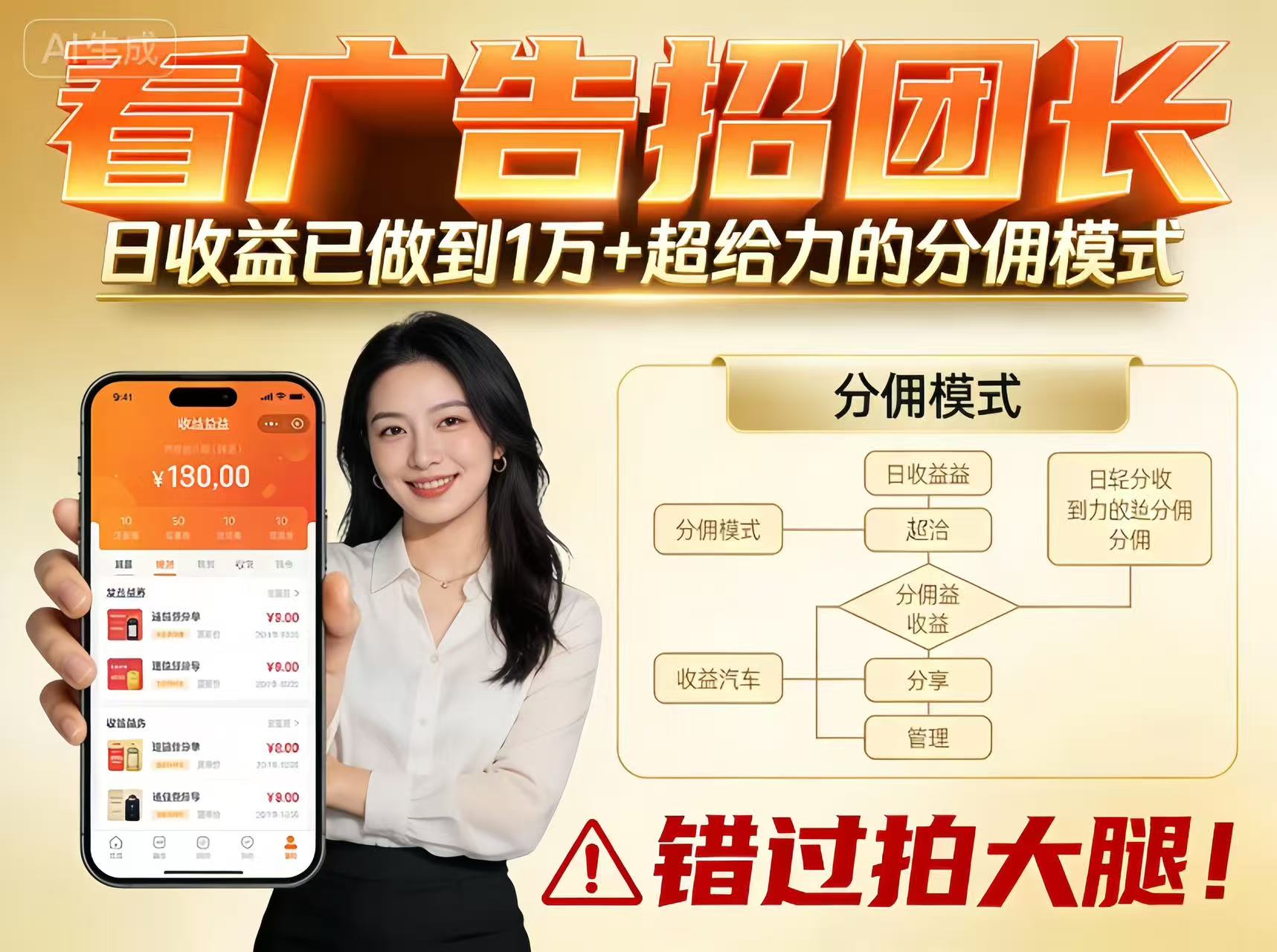 看广告招团长，团队收益已做到日入1万，分佣模式超给力，错过拍大腿网创吧-网创项目资源站-副业项目-创业项目-搞钱项目网创吧