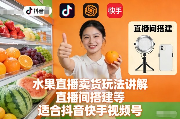 水果直播卖货玩法讲解、直播间搭建等,适合抖音快手视频号网创吧-网创项目资源站-副业项目-创业项目-搞钱项目网创吧