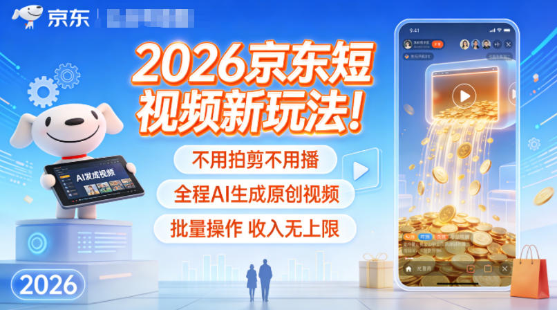 2026京东短视频新玩法！不用拍剪不用播，全程AI生成原创视频，批量操作收入无上限网创吧-网创项目资源站-副业项目-创业项目-搞钱项目网创吧