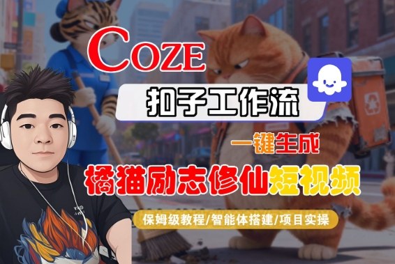 Coze扣子智能体工作流一键生成“橘猫励志修仙“短视频,全流程保姆级教学网创吧-网创项目资源站-副业项目-创业项目-搞钱项目网创吧