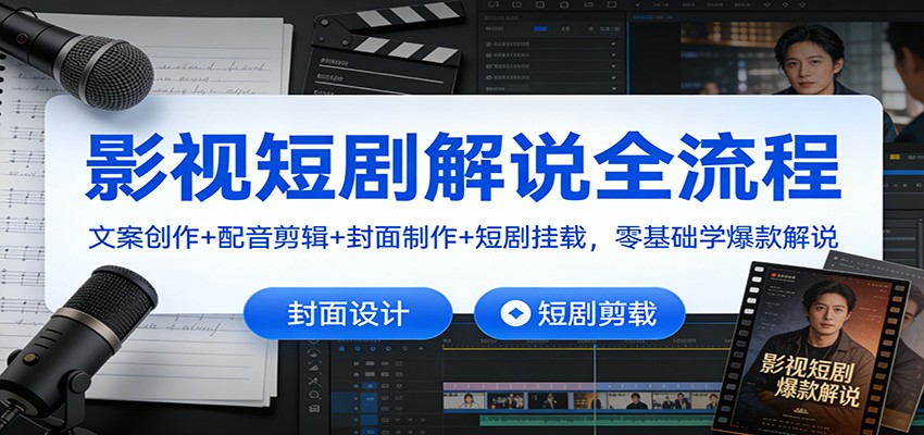 影视短剧解说全流程：文案创作+配音剪辑+封面制作+短剧挂载，零基础学爆款解说网创吧-网创项目资源站-副业项目-创业项目-搞钱项目网创吧