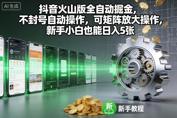 抖音火山版全自动掘金,不封号自动操作,可矩阵放大操作,新手小白也能日入5张【揭秘】网创吧-网创项目资源站-副业项目-创业项目-搞钱项目网创吧