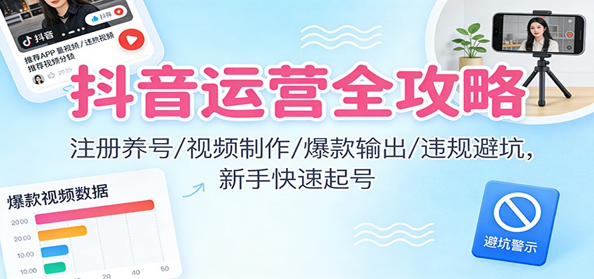 抖音运营全攻略:注册养号/视频制作/爆款输出/违规避坑,新手快速起号网创吧-网创项目资源站-副业项目-创业项目-搞钱项目网创吧
