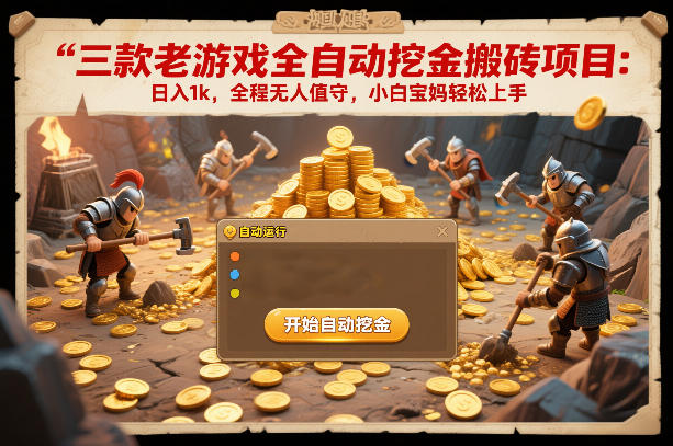 三款老游戏全自动挖金搬砖项目：日入1k，全程无人值守，小白宝妈轻松上手【揭秘】网创吧-网创项目资源站-副业项目-创业项目-搞钱项目网创吧