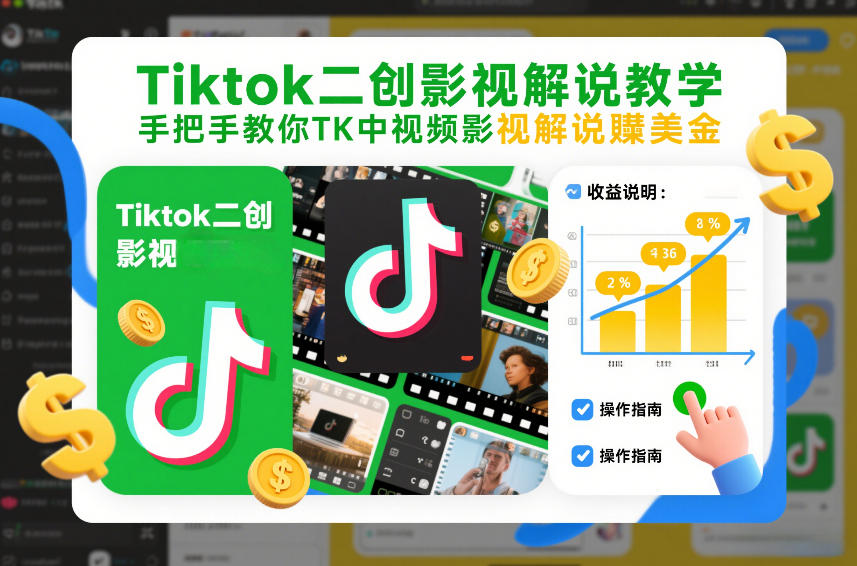 Tiktok二创影视解说教学，手把手教你TK中视频影视解说賺美金（更新26年1月）网创吧-网创项目资源站-副业项目-创业项目-搞钱项目网创吧