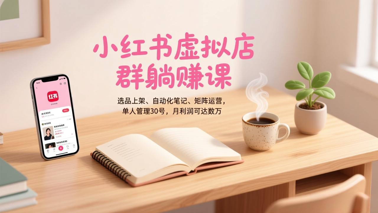 （17072期）小红书虚拟店群躺赚课，选品上架、自动化笔记、矩阵运营，单人管理30号，月利润可达数万网创吧-网创项目资源站-副业项目-创业项目-搞钱项目网创吧