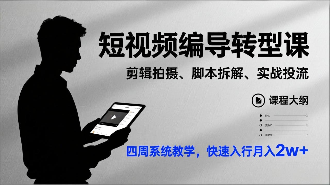 （17062期）短视频编导转型课，剪辑拍摄、脚本拆解、实战投流，四周系统教学，快速入行月入2w+网创吧-网创项目资源站-副业项目-创业项目-搞钱项目网创吧