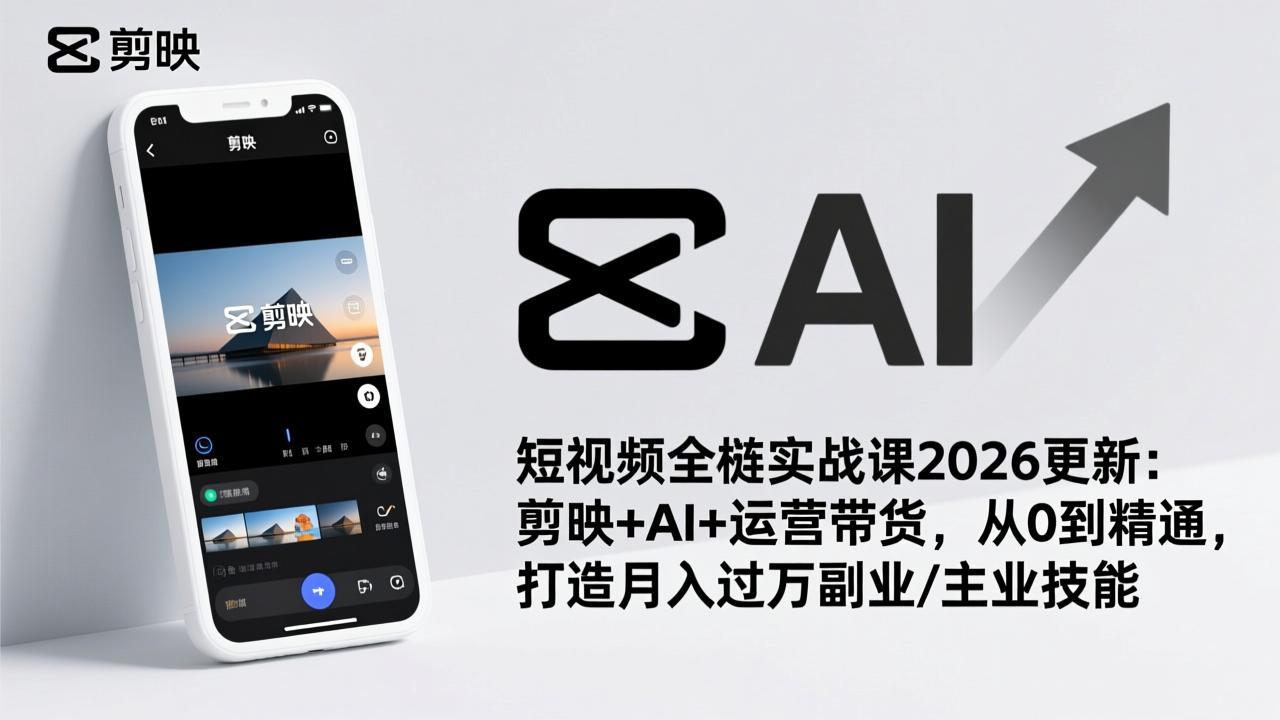 （17231期）短视频全栈实战课2026更新：剪映+AI+运营带货，从0到精通，打造月入过万副业/主业技能网创吧-网创项目资源站-副业项目-创业项目-搞钱项目网创吧