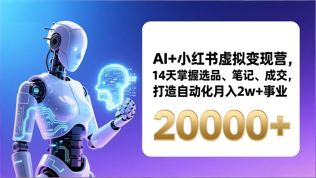 （17250期）AI+小红书虚拟变现营，14天掌握选品、笔记、成交，打造自动化月入2w+事业（更新）网创吧-网创项目资源站-副业项目-创业项目-搞钱项目网创吧