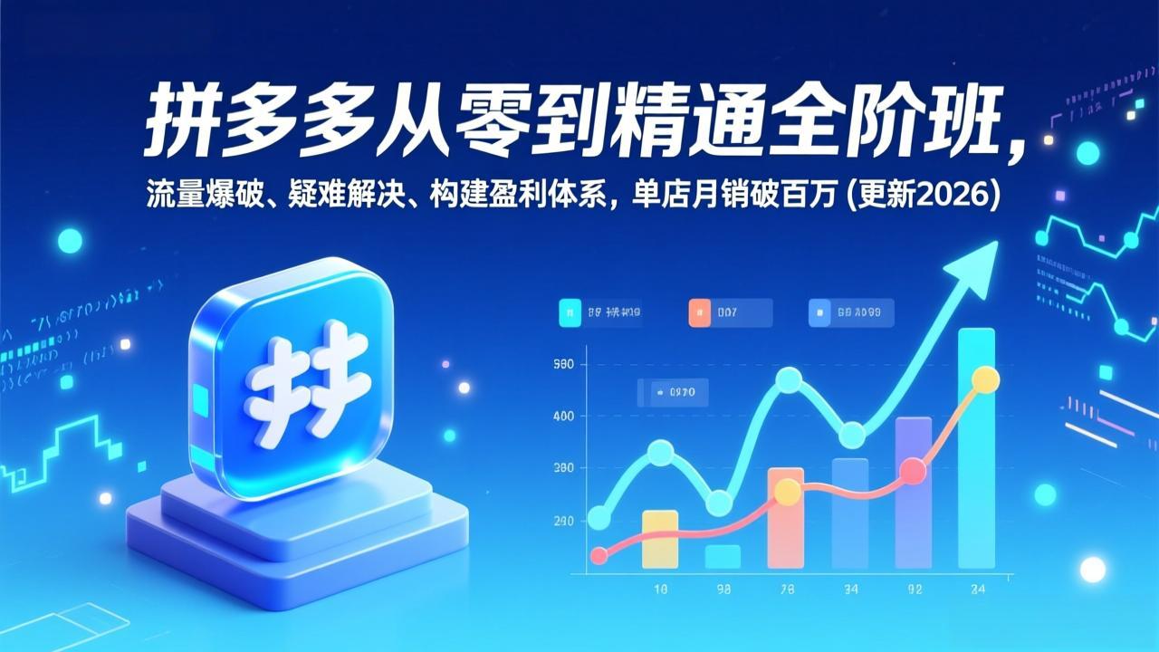 （17148期）拼多多从零到精通全阶班，流量爆破、疑难解决，构建盈利体系，单店月销破百万(更新2026)网创吧-网创项目资源站-副业项目-创业项目-搞钱项目网创吧