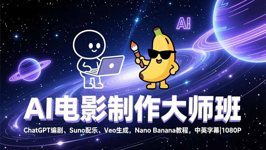 （17011期）AI电影制作大师班：ChatGPT编剧、Suno配乐、Veo生成，Nano Banana教程，中英字幕|1080P网创吧-网创项目资源站-副业项目-创业项目-搞钱项目网创吧