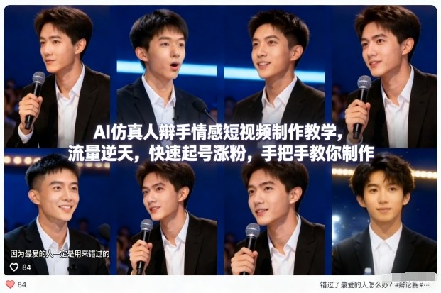 AI仿真人辩手情感短视频制作教学，流量逆天，快速起号涨粉，手把手教你制作网创吧-网创项目资源站-副业项目-创业项目-搞钱项目网创吧