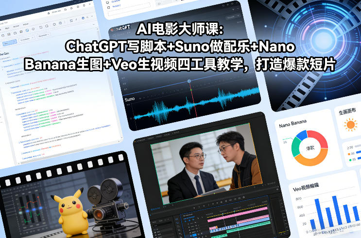AI电影大师课：ChatGPT写脚本+Suno做配乐+Nano Banana生图+Veo生视频，打造爆款短片网创吧-网创项目资源站-副业项目-创业项目-搞钱项目网创吧