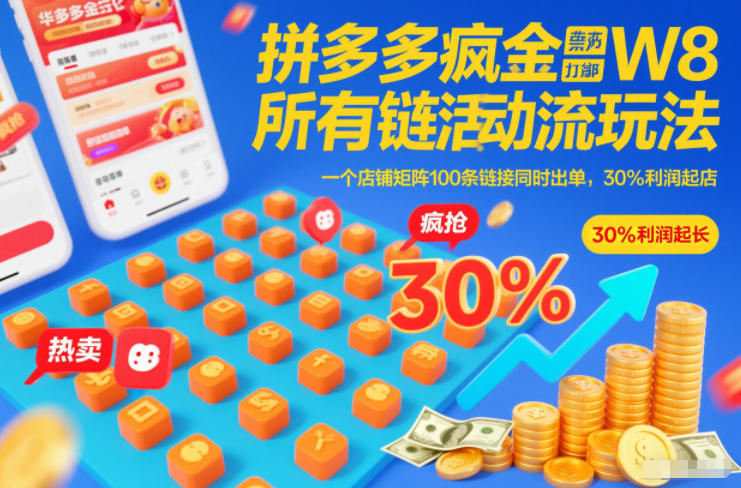 拼多多疯狂活动流玩法，所有链接全部打标，一个店铺矩阵100条链接同时出单，30%利润起店网创吧-网创项目资源站-副业项目-创业项目-搞钱项目网创吧