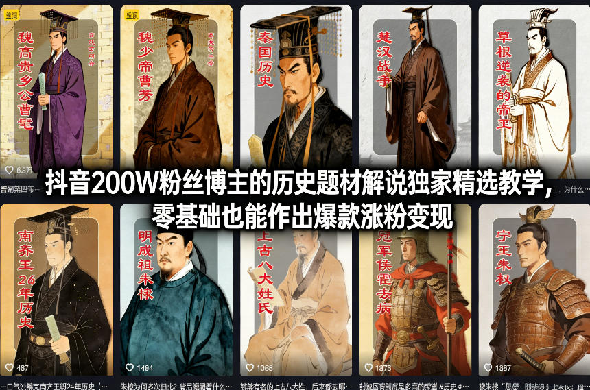 抖音200W粉丝博主的历史题材解说独家精选教学,零基础也能作出爆款涨粉变现网创吧-网创项目资源站-副业项目-创业项目-搞钱项目网创吧