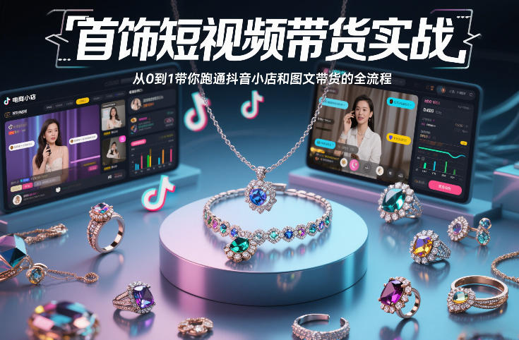 首饰短视频带货实战，从0到1带你跑通抖音小店和图文带货的全流程网创吧-网创项目资源站-副业项目-创业项目-搞钱项目网创吧