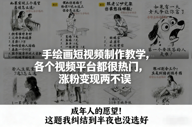 手绘画短视频制作教学，各个视频平台都很热门，涨粉变现两不误网创吧-网创项目资源站-副业项目-创业项目-搞钱项目网创吧