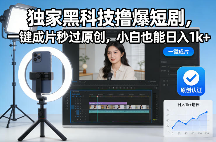 独家黑科技撸爆短剧，一键成片秒过原创，小白也能日入1k+【揭秘】网创吧-网创项目资源站-副业项目-创业项目-搞钱项目网创吧