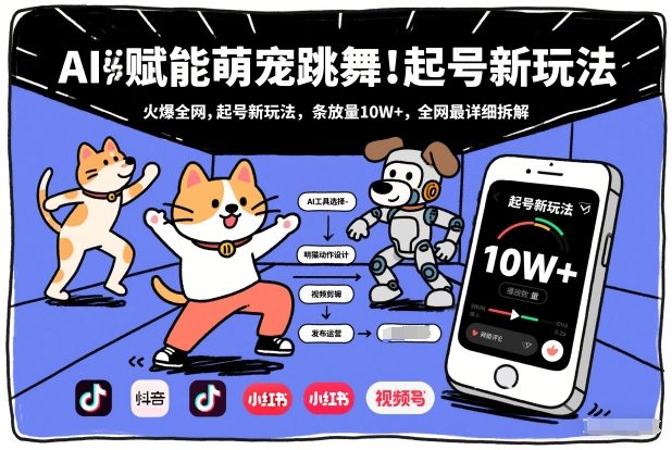 AI赋能萌宠跳舞，火爆全网，起号新玩法，条条播放量10W+，全网最详细拆解网创吧-网创项目资源站-副业项目-创业项目-搞钱项目网创吧
