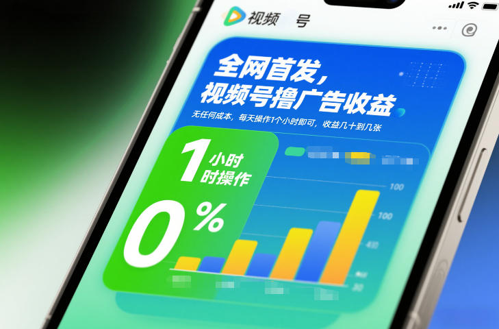 全网首发，视频号撸广告收益，无任何成本，每天操作1个小时即可，收益几十到几张网创吧-网创项目资源站-副业项目-创业项目-搞钱项目网创吧