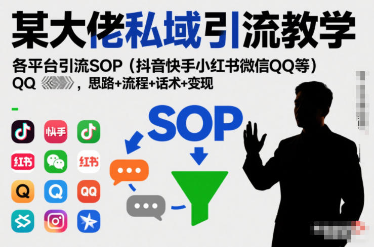 某大佬私域引流教学，各平台引流SOP（抖音快手小红书微信QQ等），思路+流程+话术+变现网创吧-网创项目资源站-副业项目-创业项目-搞钱项目网创吧