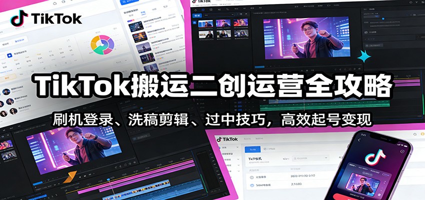 TikTok搬运二创运营全攻略：刷机登录、洗稿剪辑 、过中技巧，高效起号变现网创吧-网创项目资源站-副业项目-创业项目-搞钱项目网创吧