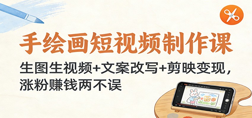 手绘画短视频制作课：生图生视频+文案改写+剪映变现，涨粉赚钱两不误网创吧-网创项目资源站-副业项目-创业项目-搞钱项目网创吧