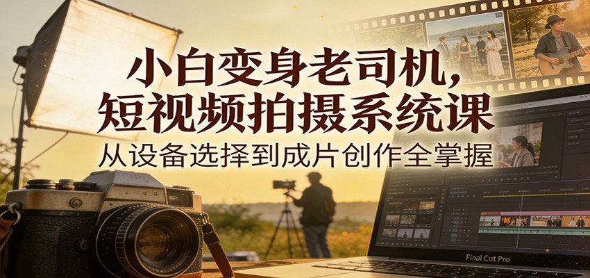 小白变身老司机，短视频拍摄系统课，从设备选择到成片创作全掌握网创吧-网创项目资源站-副业项目-创业项目-搞钱项目网创吧