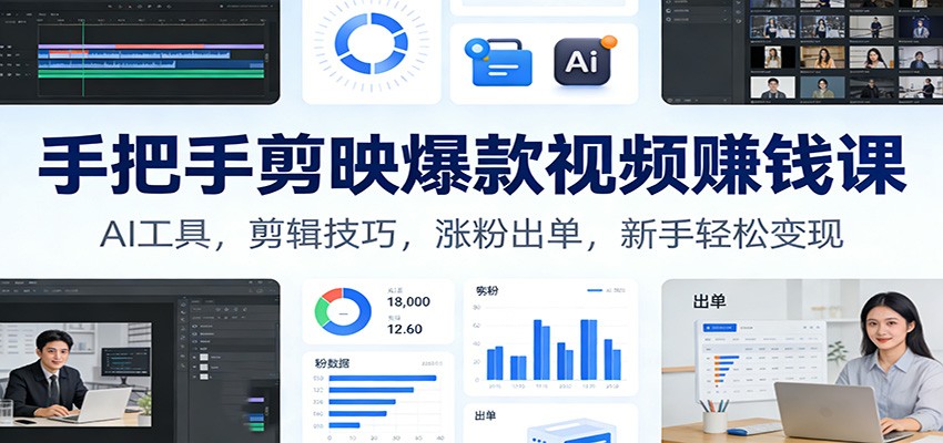 手把手剪映爆款视频赚钱课：AI工具，剪辑技巧，涨粉出单，新手轻松变现网创吧-网创项目资源站-副业项目-创业项目-搞钱项目网创吧