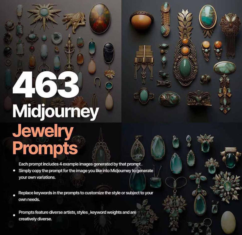 460+专业Midjourney珠宝摄影AI提示词戒指，项链-耳环-手链-宝石等，立即开始创作珠宝艺术网创吧-网创项目资源站-副业项目-创业项目-搞钱项目网创吧