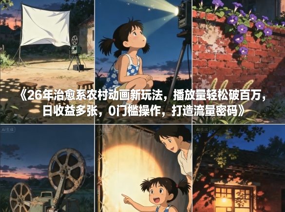 26年治愈系农村动画新玩法，播放量轻松破百万，日收益多张，0门槛操作，打造流量密码网创吧-网创项目资源站-副业项目-创业项目-搞钱项目网创吧