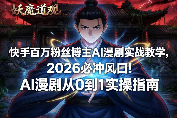 快手百万粉丝博主AI漫剧实战教学，2026必冲风口！AI漫剧从0到1实操指南网创吧-网创项目资源站-副业项目-创业项目-搞钱项目网创吧