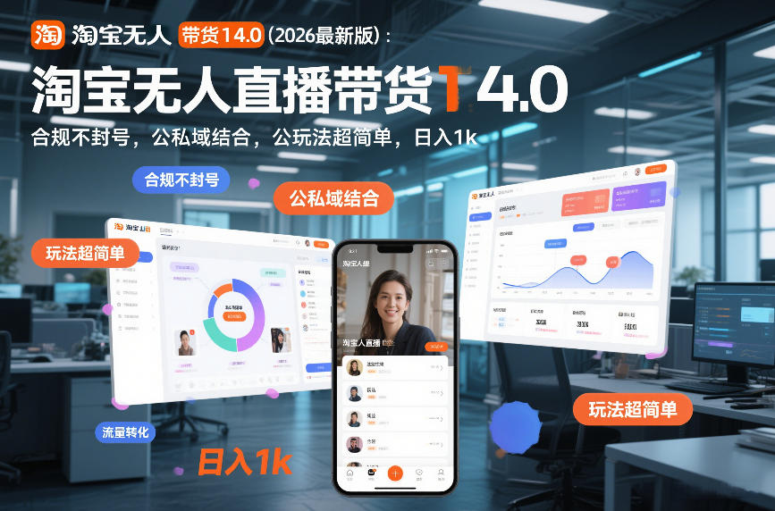 淘宝无人直播带货14.0（2026最新版）：合规不封号，公私域结合，玩法超简单，日入1k+【揭秘】网创吧-网创项目资源站-副业项目-创业项目-搞钱项目网创吧