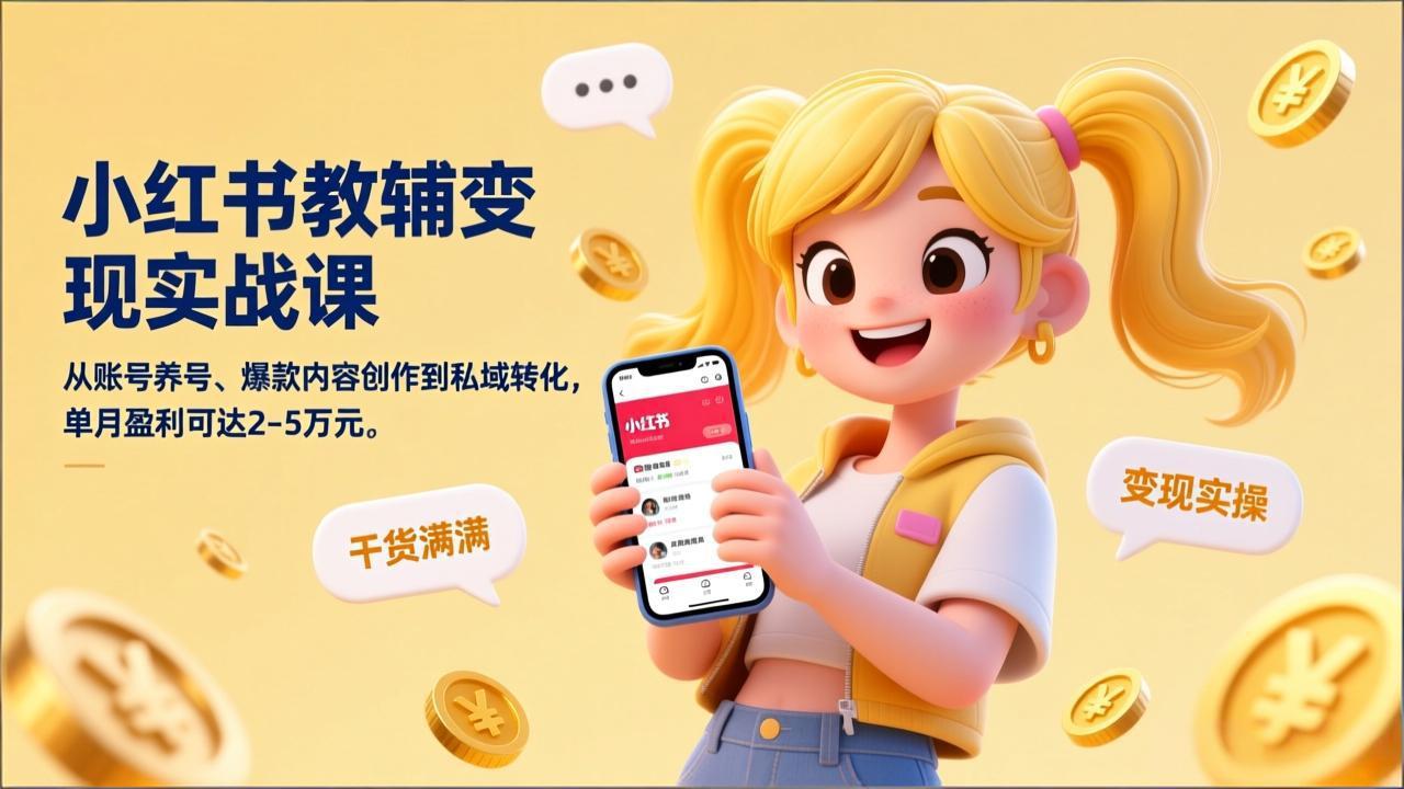 （17334期）小红书教辅变现实战课，从账号养号、爆款内容创作到私域转化，单月盈利可达2-5万元网创吧-网创项目资源站-副业项目-创业项目-搞钱项目网创吧