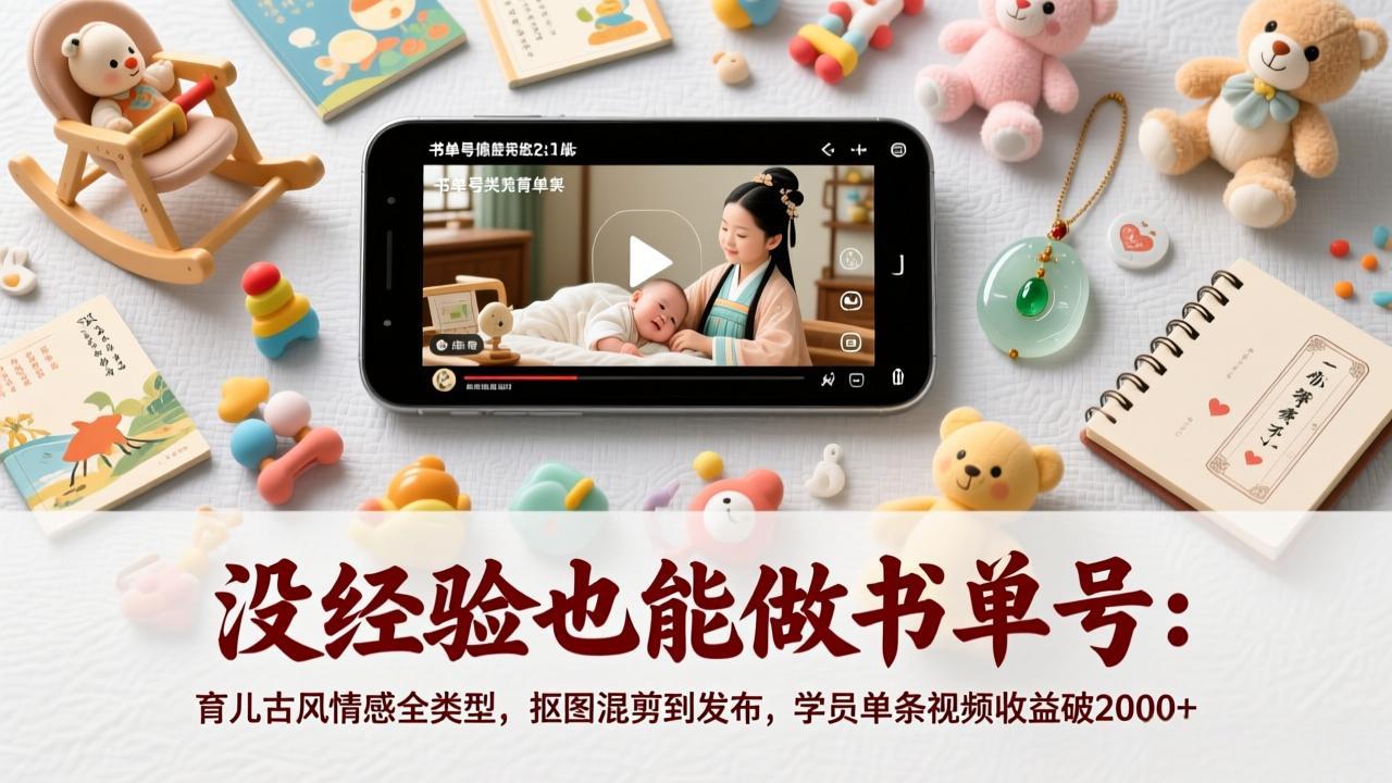 （17389期）没经验也能做书单号：育儿古风情感全类型，抠图混剪到发布，学员单条视频收益破2000+网创吧-网创项目资源站-副业项目-创业项目-搞钱项目网创吧