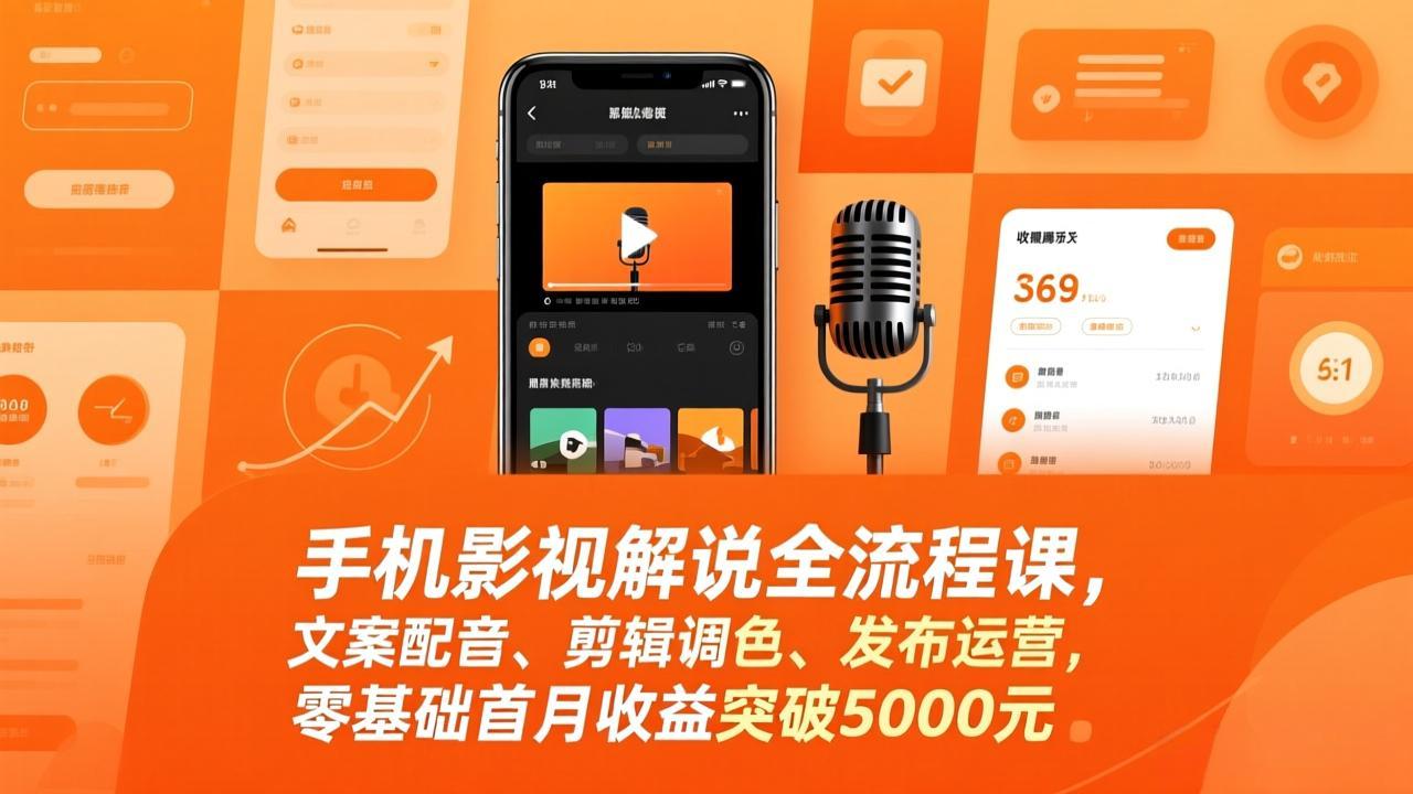 （17391期）手机影视解说全流程课，文案配音、剪辑调色、发布运营，零基础首月收益突破5000元网创吧-网创项目资源站-副业项目-创业项目-搞钱项目网创吧