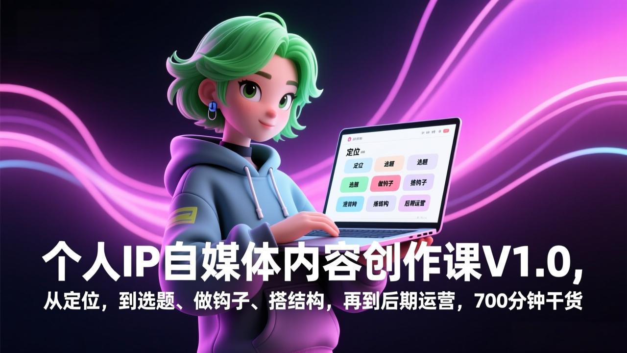 （17331期）个人IP自媒体内容创作课V1.0，从定位，到选题、做钩子、搭结构，再到后期运营，700分钟干货网创吧-网创项目资源站-副业项目-创业项目-搞钱项目网创吧