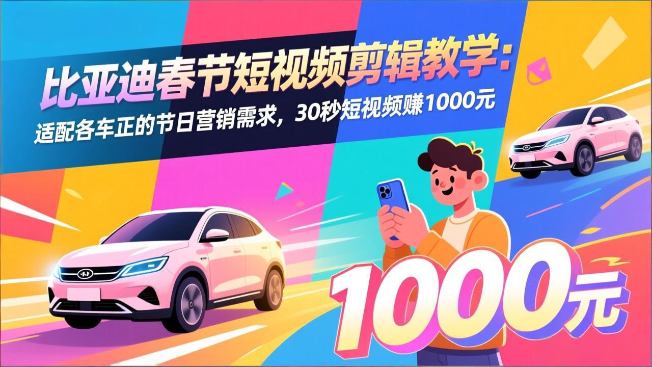 （17320期）比亚迪春节短视频剪辑教学：适配各车企的节日营销需求，30秒短视频赚1000元网创吧-网创项目资源站-副业项目-创业项目-搞钱项目网创吧