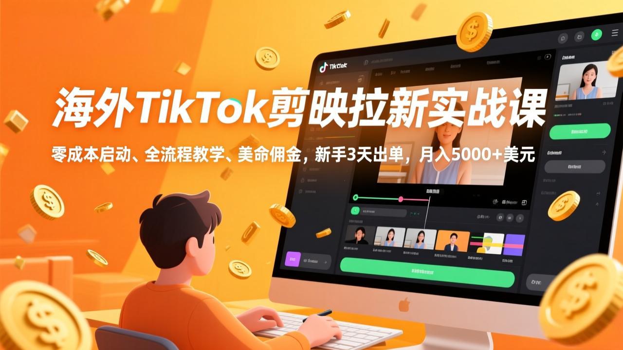 （17340期）海外TikTok剪映拉新实战课，零成本启动、全流程教学、美金佣金，新手3天出单，月入5000+美元网创吧-网创项目资源站-副业项目-创业项目-搞钱项目网创吧