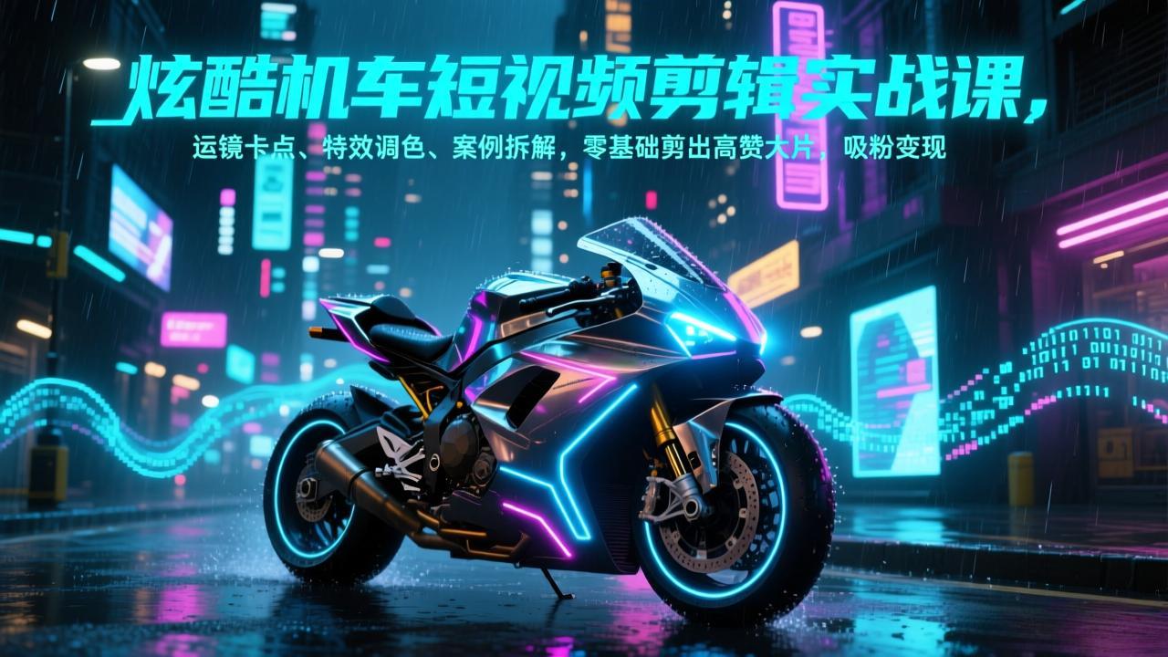 （17304期）炫酷机车短视频剪辑实战课，运镜卡点、特效调色、案例拆解，零基础剪出高赞大片，吸粉变现网创吧-网创项目资源站-副业项目-创业项目-搞钱项目网创吧