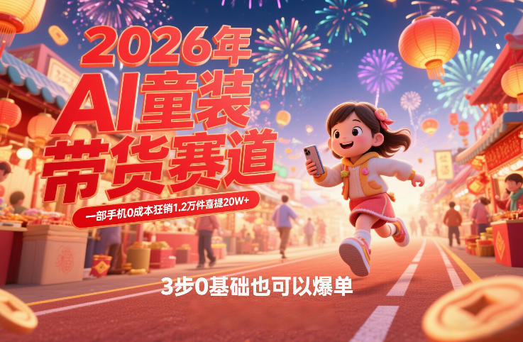 AI童装新春带货赛道，一部手机0成本狂销1.2万件喜提20W+，3步0基础也可以爆单网创吧-网创项目资源站-副业项目-创业项目-搞钱项目网创吧