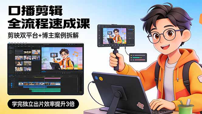 （17420期）口播剪辑全流程速成课，剪映双平台+博主案例拆解，学完独立出片效率提升3倍网创吧-网创项目资源站-副业项目-创业项目-搞钱项目网创吧