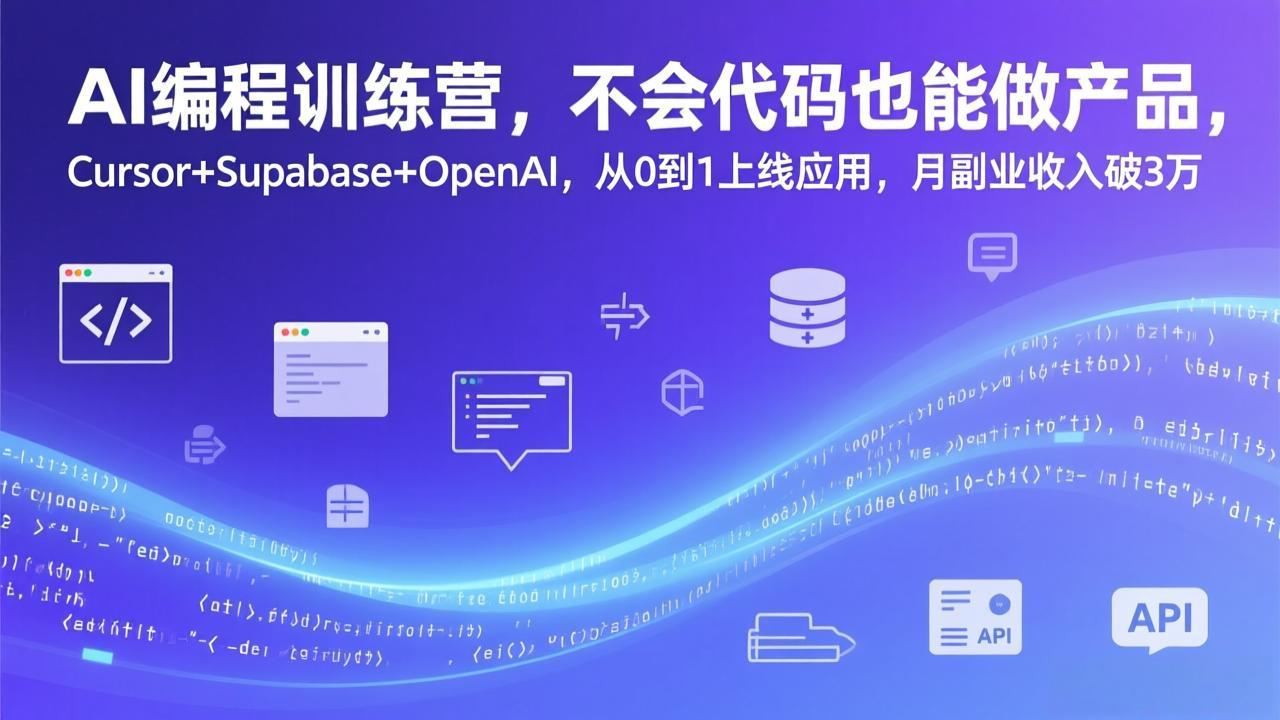 （17388期）AI编程训练营，不会代码也能做产品，Cursor+Supabase+OpenAI，从0到1上线应用，月副业收入破3万网创吧-网创项目资源站-副业项目-创业项目-搞钱项目网创吧