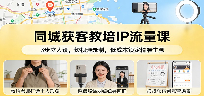 同城获客教培IP流量课：3步立人设，短视频录制，低成本锁定精准生源网创吧-网创项目资源站-副业项目-创业项目-搞钱项目网创吧