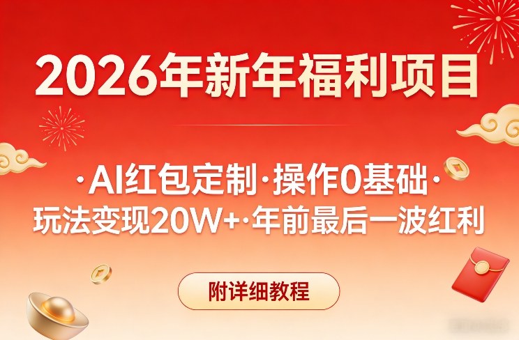 新年福利项目，AI红包定制，操作0基础，玩法变现20W+年前最后一波红利，附详细教程网创吧-网创项目资源站-副业项目-创业项目-搞钱项目网创吧